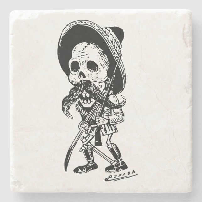 Personalized Vintage Posada Skeleton Calavera Stone Coaster (Front)