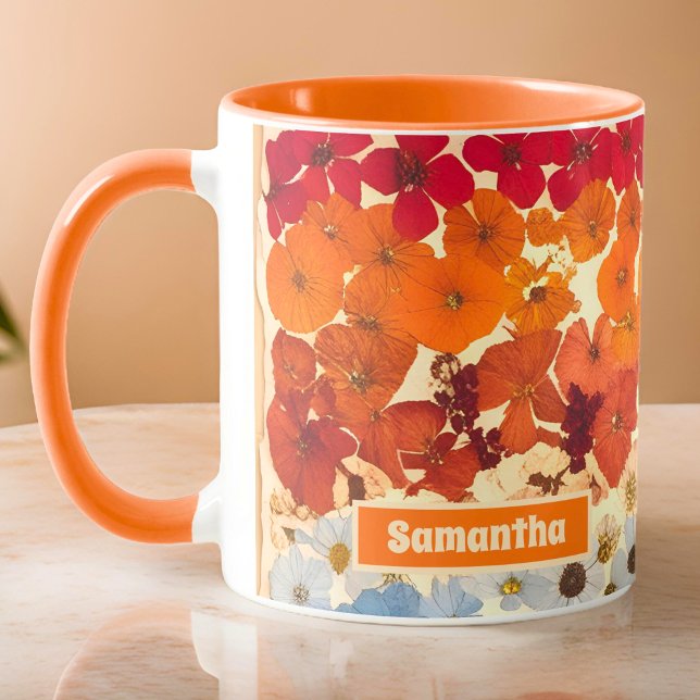 Personalized Vintage Pressed Flower Ombre Mug (Creator Uploaded)