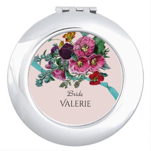 Personalized Vintage Pretty Pink Hollyhocks  Compact Mirror