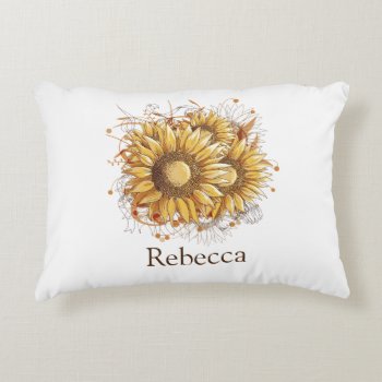 Personalized Vintage Pretty Sunflowers Decorative Pillow by PersonalizationShop at Zazzle