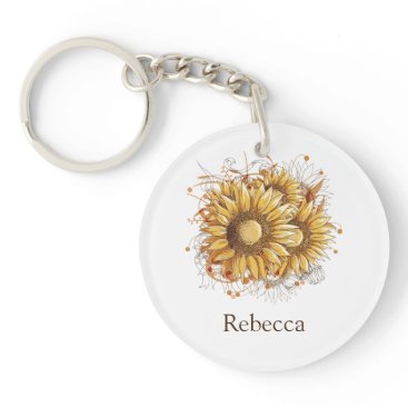 Personalized Vintage Pretty Sunflowers Keychain