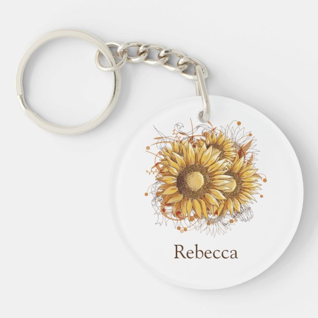Personalized Vintage Pretty Sunflowers Keychain (Front)
