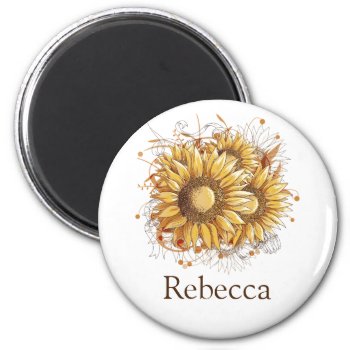 Personalized Vintage Pretty Sunflowers Magnet by PersonalizationShop at Zazzle