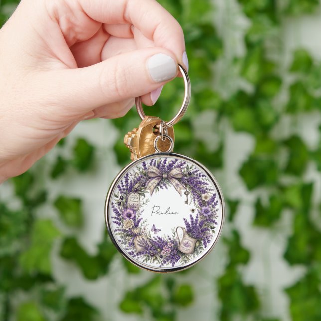 personalized vintage provence lavender monogram  keychain (Hand)