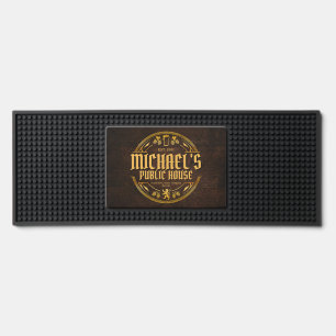 Personalized Vintage Pub Sign Rustic Wood Bar Mat