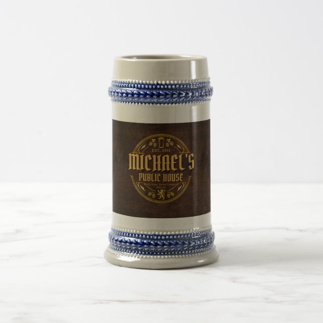Personalized Vintage Pub Sign Rustic Wood Beer Stein (Center)