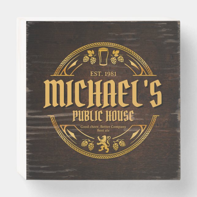 Personalized Vintage Pub Sign Rustic Wood Box Sign (Front Horizontal)