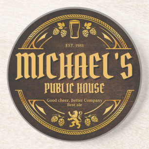 Personalized Vintage Pub Sign Rustic Wood Coaster