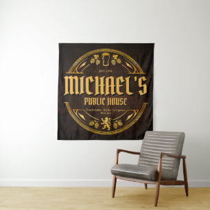 Personalized Vintage Pub Sign Rustic Wood Tapestry