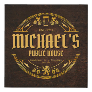 Personalized Vintage Pub Sign Wood Wrapped Canvas