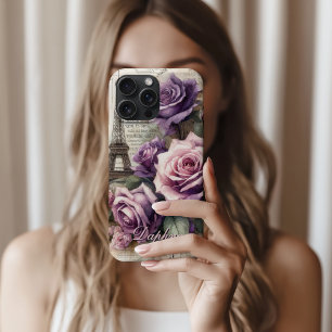 Personalized Vintage Purple Roses in Paris iPhone 16 Pro Max Case