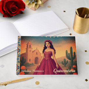 Personalized Vintage Quinceañera Red Dress Guest Book