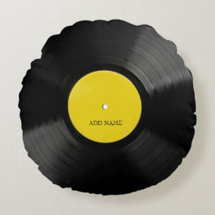 Personalized Vintage Record Round Throw Pillow