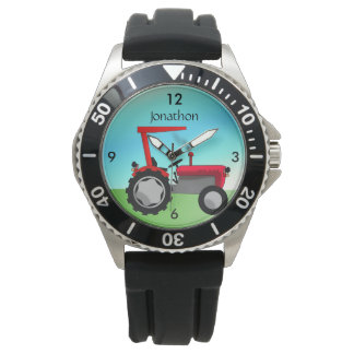 Personalized Vintage Red Farm Tractor Wrist Watch