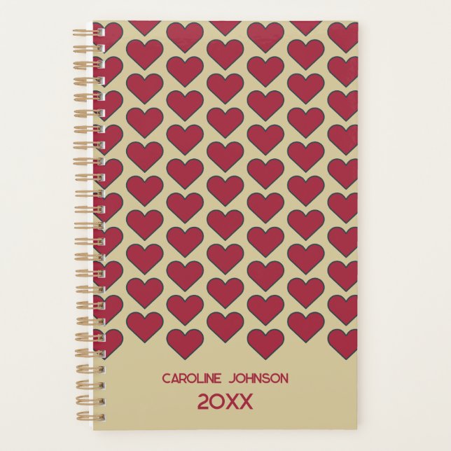 Personalized Vintage Red Heart Pattern Planner (Front)