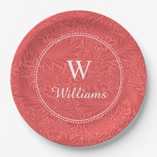 Personalized Vintage Red Larkspur Flower Paper Plates