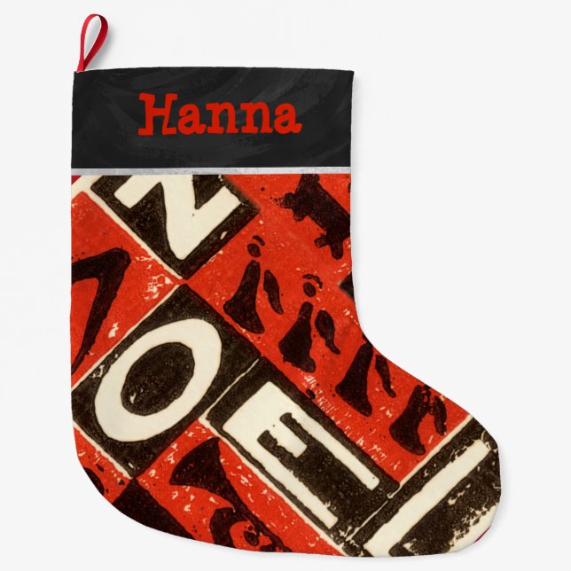 Personalized Vintage Red Noel Christmas Large Christmas Stocking (Front)