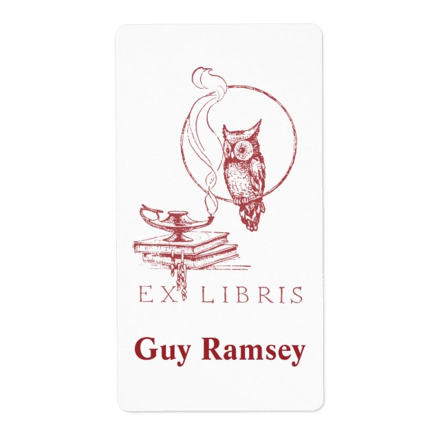 Personalized Vintage Red Owl Bookplate (Front)