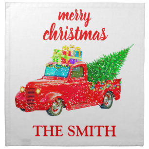Personalized Vintage Red Truck Christmas Cloth Napkin