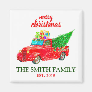 Personalized Vintage Red Truck Christmas Magnet
