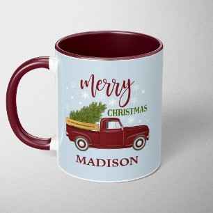 Personalized Vintage Red Truck Christmas Mug