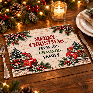 Personalized Vintage Red Truck Christmas Placemat
