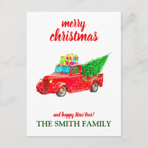 Personalized Vintage Red Truck Christmas Postcard