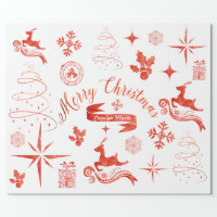 Personalized Vintage Red & White Christmas Wrap Wrapping Paper