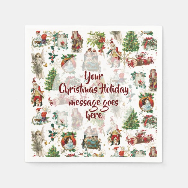Personalized Vintage Retro Christmas Festive Napkins (Front)
