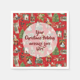 Personalized Vintage Retro Christmas Festive Red Napkins