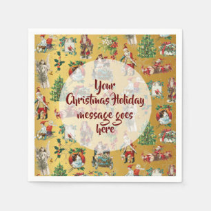 Personalized Vintage Retro Christmas Gold Napkins