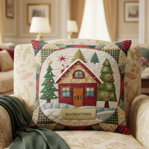 Personalized Vintage Retro Christmas Throw Pillow