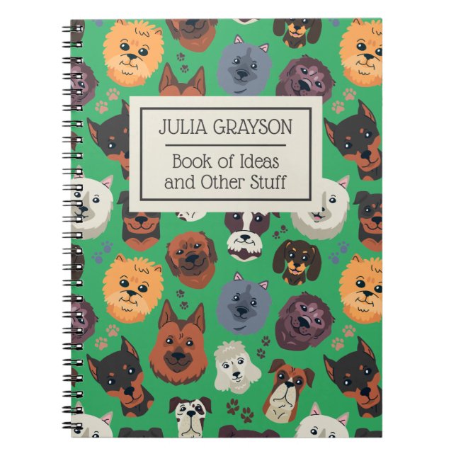Personalized Vintage Retro Dog Pattern Custom Text Notebook (Front)
