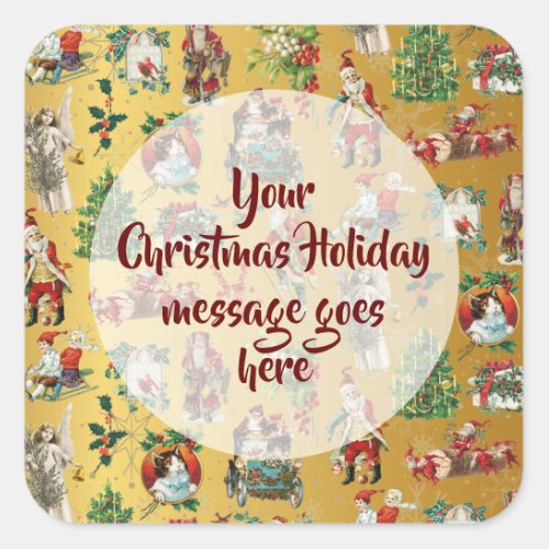 Personalized Vintage Retro Gold Christmas Square Sticker