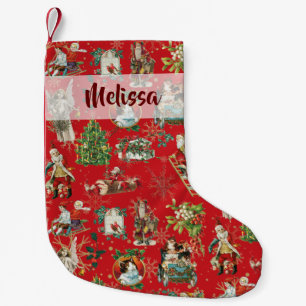 Personalized Vintage Retro Holiday Festive Red Small Christmas Stocking