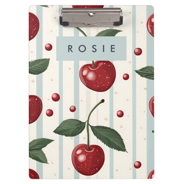 Personalized Vintage Retro Red Cherry Pattern Clipboard (Front)