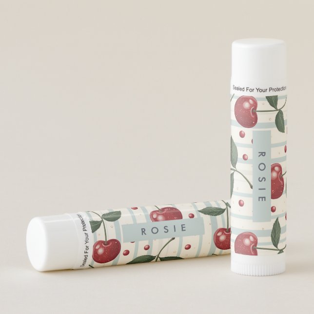 Personalized Vintage Retro Red Cherry Pattern Lip Balm (Front)