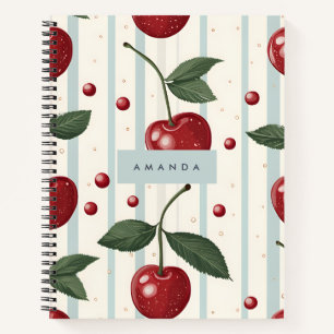 Personalized Vintage Retro Red Cherry Pattern Notebook