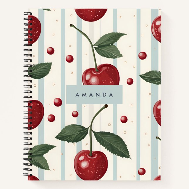 Personalized Vintage Retro Red Cherry Pattern Notebook (Front)