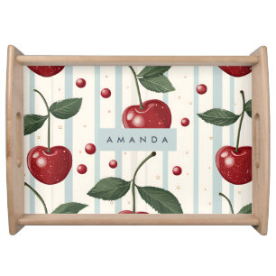 Personalized Vintage Retro Red Cherry Pattern Serving Tray