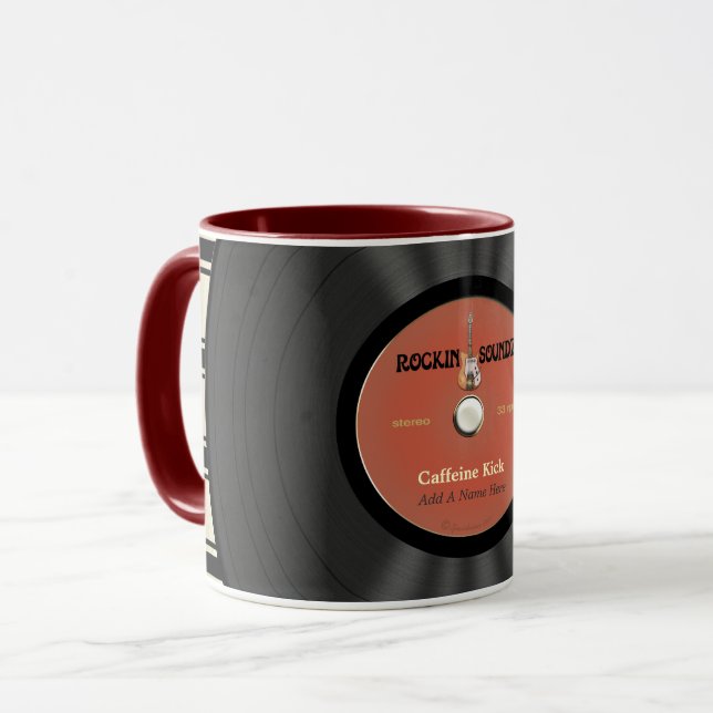 Personalized Vintage Rock Vinyl Record Mug (Front Left)