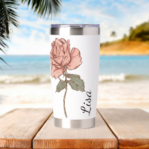 Personalized Vintage Rose Custom Name Floral Insulated Tumbler