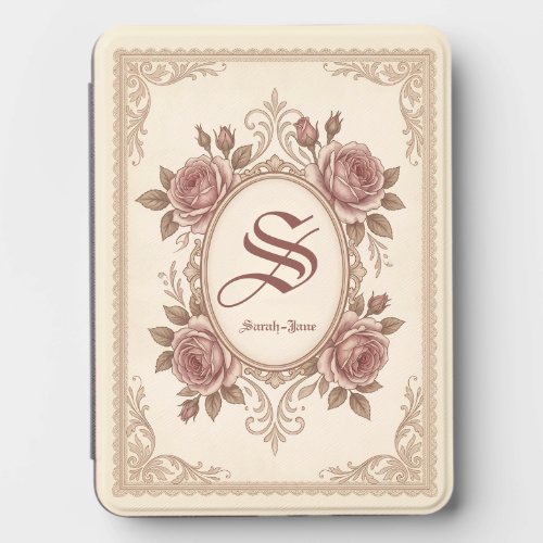 Personalized Vintage Rose Monogram Notebook Kindle Cover
