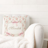 Blush pink vintage roses elegant floral throw pillow