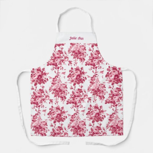Personalized Vintage Roses_Pink on White Apron