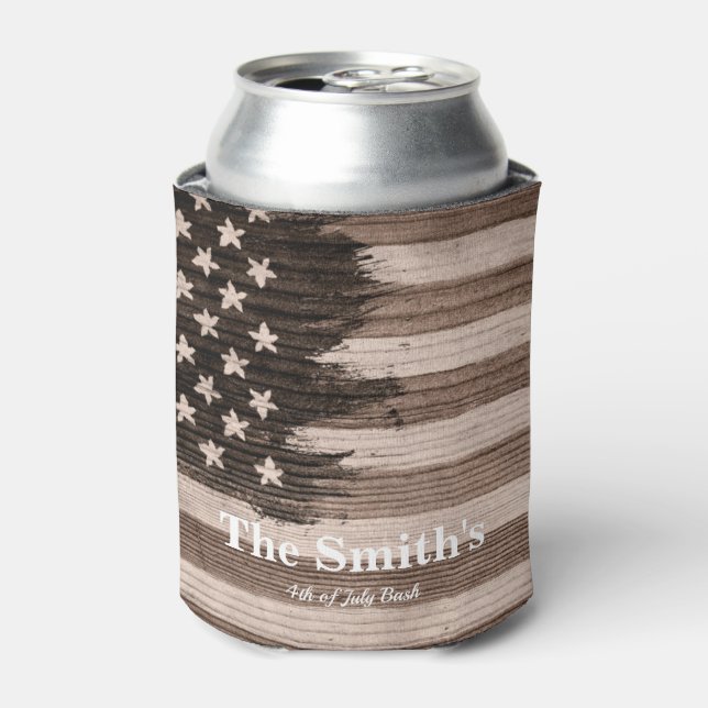 Personalized Vintage Rustic American Flag Can Cool Cooler (Can Front)