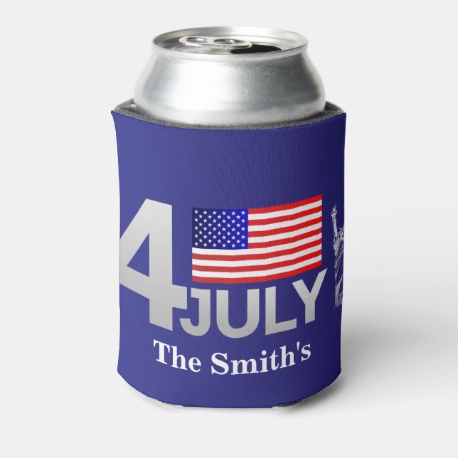 Personalized Vintage Rustic American Flag Can Cool Cooler (Can Back)