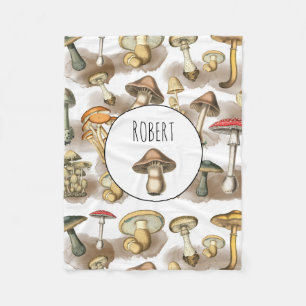 Personalized Vintage Rustic Forest Mushrooms Fleece Blanket