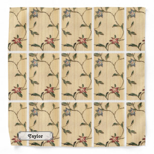 Personalized Vintage Sage Green Burgundy Floral Bandana