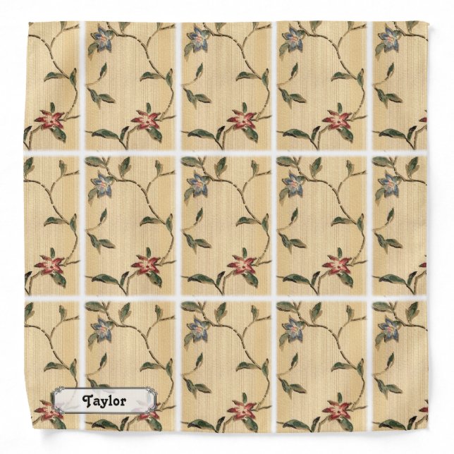 Personalized Vintage Sage Green Burgundy Floral Bandana (Front)
